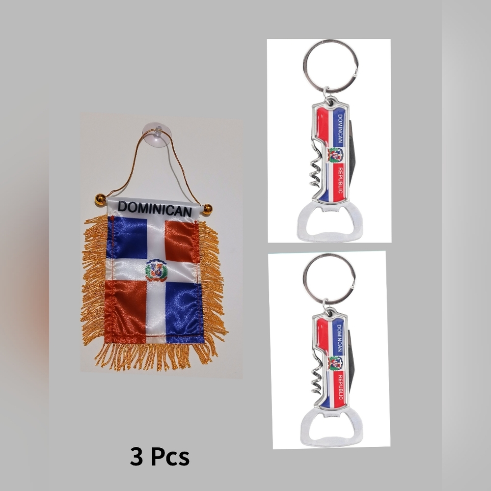 DOMINICAN REPUBLIC MINI BANNER FLAG 4x6 GREAT FOR CAR  HANGING & Keyring 3 Pcs